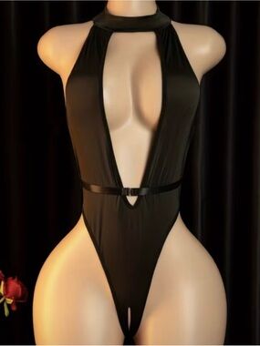 Black, Choker & Cut, Crotchless Bodysuit